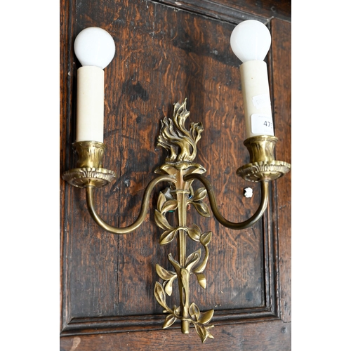 475 - A set of four brass twin branch wall sconces