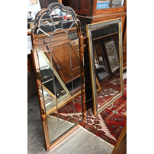 479 - An Art Deco style mirror with scalloped crest 107 x 50cm, to/w a gilt-framed mirror with bevelled pl... 