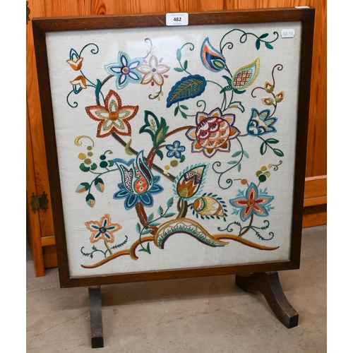 482 - # A fire screen with floral-embroidered panel, 61 x 49cm