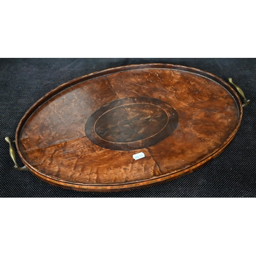 494 - A 19th century platform toilet mirror with three drawers, to/w an oval marquetry-inlaid tray (2)