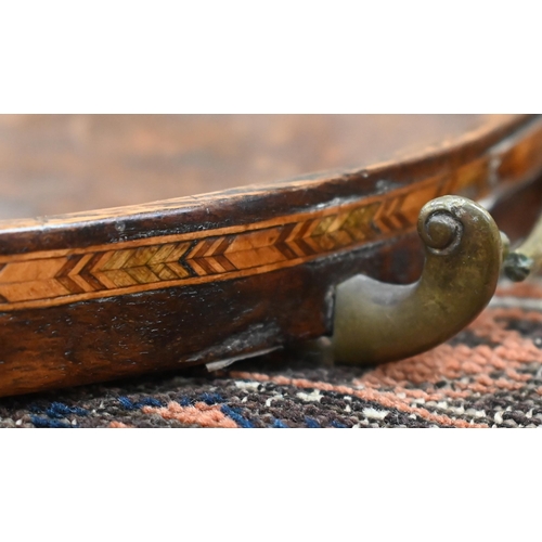 494 - A 19th century platform toilet mirror with three drawers, to/w an oval marquetry-inlaid tray (2)