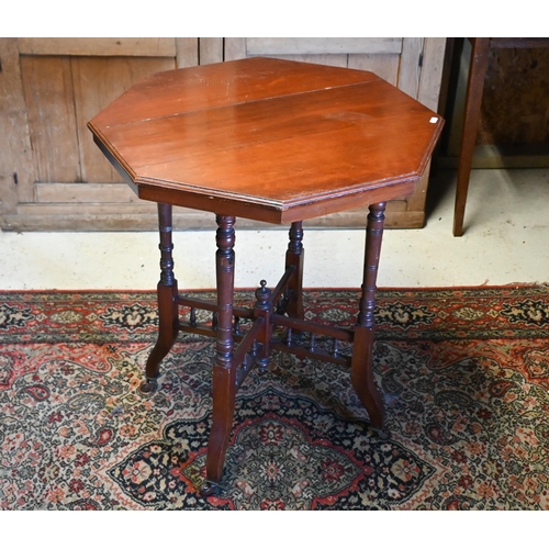 512 - A hexagonal mahogany table with cross supports to/w a tripod wine table (2)