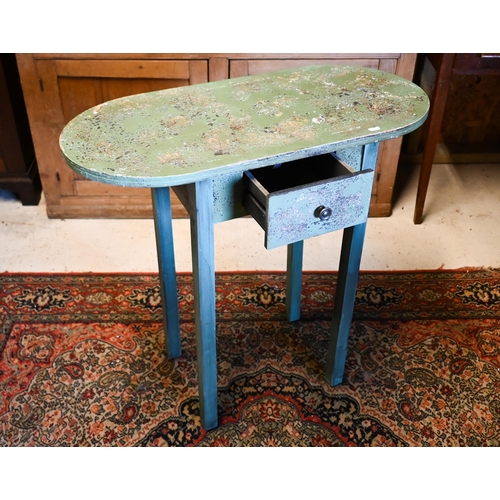 513 - An oval top distressed painted single drawer side table to/w a scallop edge occasional table on twis... 