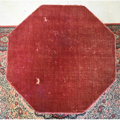 520 - Octagonal 'Gypsy' table with red velvet top on ebonised and gilded base, 55cm,