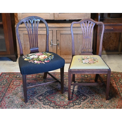 526 - Two Georgian country dining chairs with floral-embroidered padded seats (2)