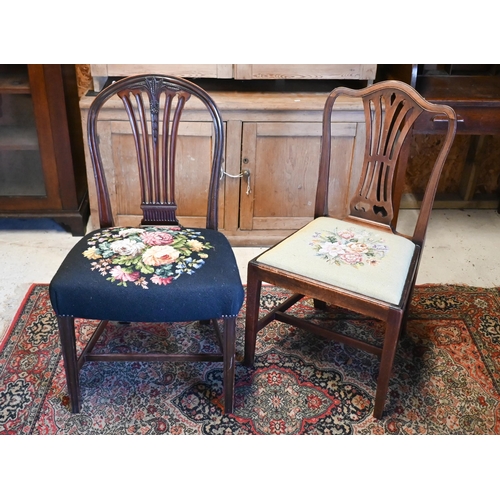 526 - Two Georgian country dining chairs with floral-embroidered padded seats (2)