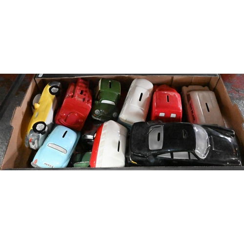 73 - Three boxes of novelty ceramic model vehicles - including moeny-boxes (3)