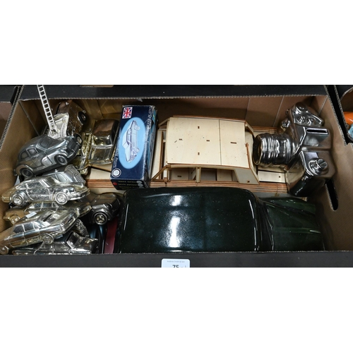 75 - Three boxes of novelty ceramic, metal and other model vehicles including money-boxes etc (3)