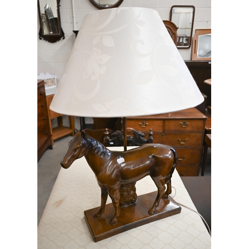 89 - A bronzed ceramic 'horse' table lamp