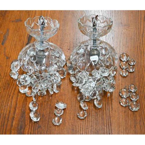 506 - A pair of of ceiling lights hung with glass lustres, 40cm