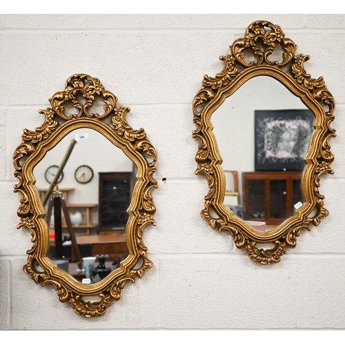 509 - A pair of gilt gesso-framed mirrors, 73 x 43cm