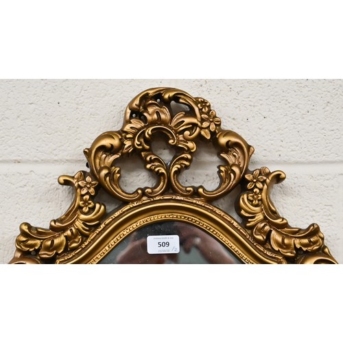 509 - A pair of gilt gesso-framed mirrors, 73 x 43cm