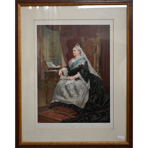 315 - Study of a seated Queen Victoria, 28 x 23 cm to/w hand-coloured engravings by J Brown (4)