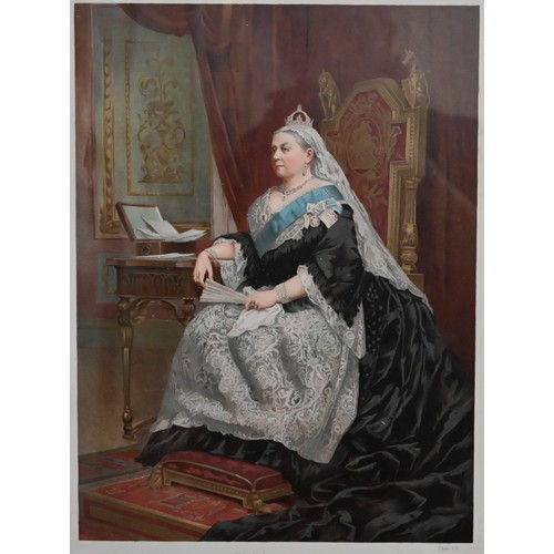 315 - Study of a seated Queen Victoria, 28 x 23 cm to/w hand-coloured engravings by J Brown (4)