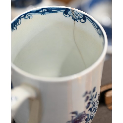 36 - A First Period Worcester blue and white floral-printed pint mug (a/f) to/w an Edwardian Copeland Spo... 