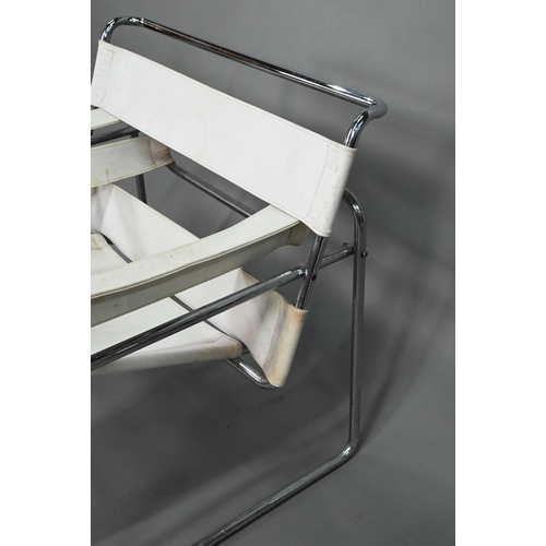 29 - A mid-century Wassily armchair designed by Marcel Breuer,  chrome framed with off-white canvas ... 