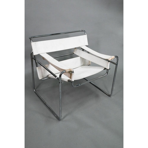 29 - A mid-century Wassily armchair designed by Marcel Breuer,  chrome framed with off-white canvas ... 