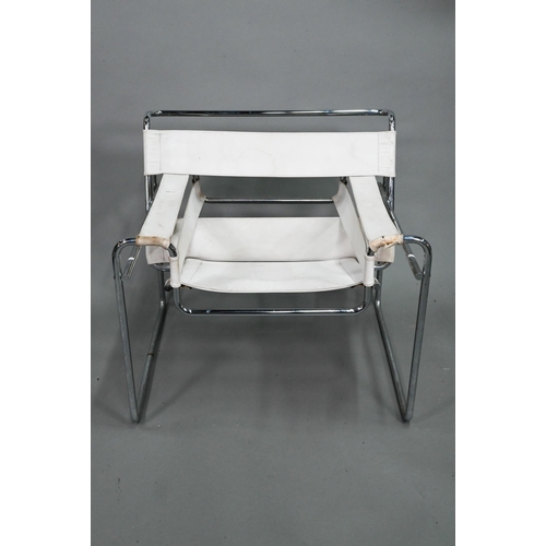 29 - A mid-century Wassily armchair designed by Marcel Breuer,  chrome framed with off-white canvas ... 