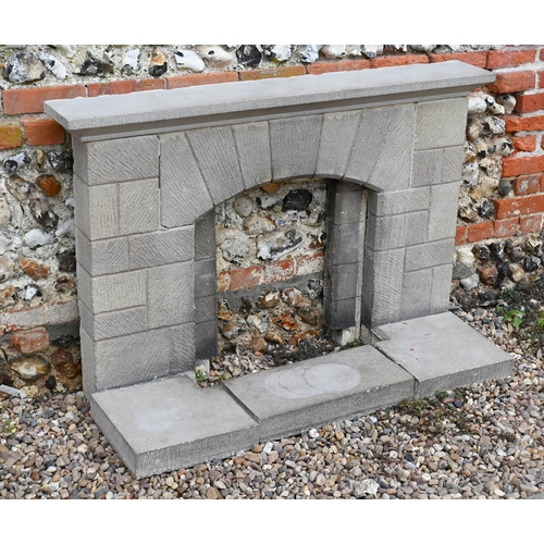 426 - # A cast stone fire surround with hearth, 92h x 135cm w o/a