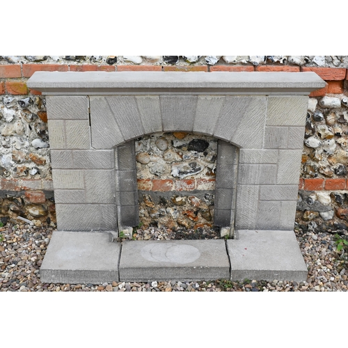 426 - # A cast stone fire surround with hearth, 92h x 135cm w o/a