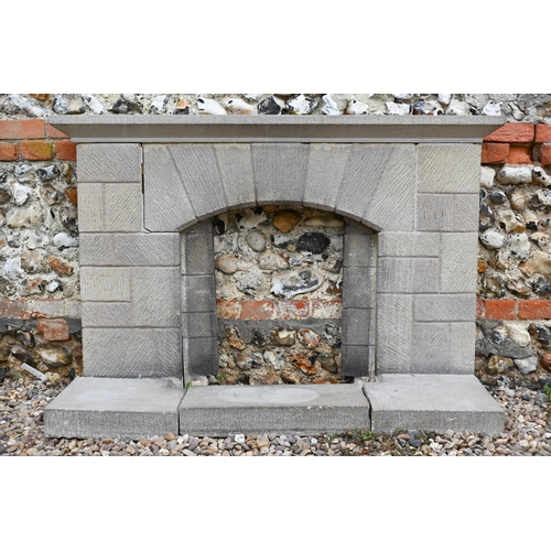 426 - # A cast stone fire surround with hearth, 92h x 135cm w o/a