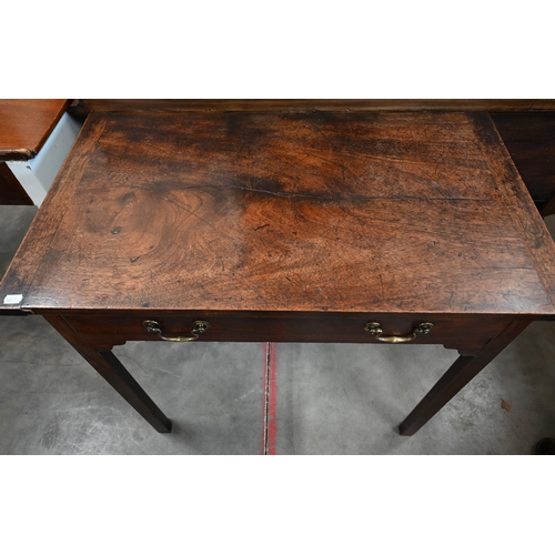 1 - A 19th century fruitwood hall table with single frieze drawer raised on chamfered square supports, 8... 