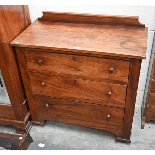 102 - An Indian rosewood chest of three long drawers, 102 cm wide x 50 cm deep x 100 cm high