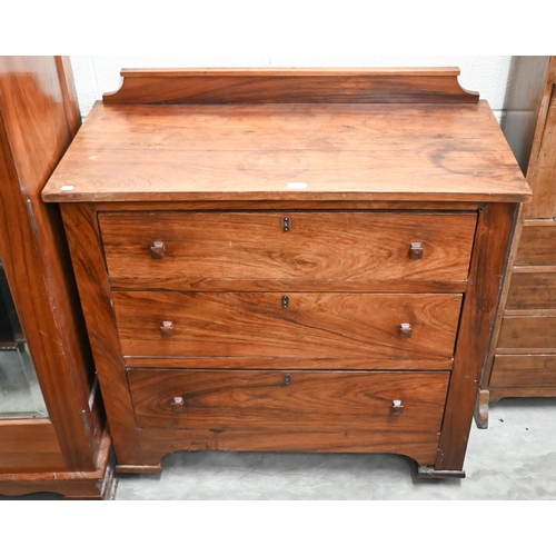 102 - An Indian rosewood chest of three long drawers, 102 cm wide x 50 cm deep x 100 cm high