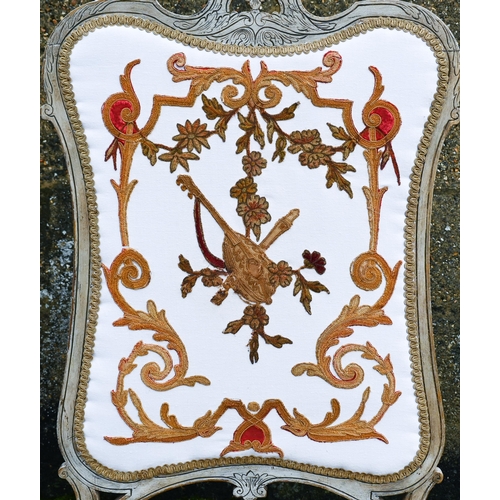 104 - # Continental painted and carved wood screen with embroidered fabric panel