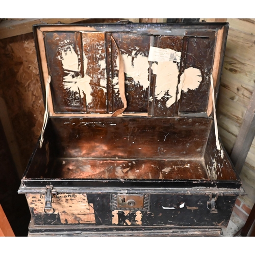 108 - Vintage military uniform trunk stencilled 'LT APM Hodson' to/w two other Jones Brothers steel trunks... 