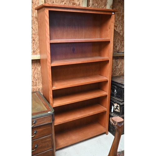 109 - A stained hardwood open bookcase with adjustable shelves, 100 cm wide x 32 cm deep x 184 cm high