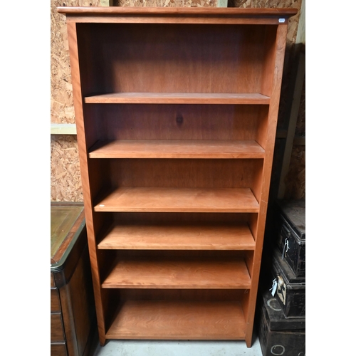 109 - A stained hardwood open bookcase with adjustable shelves, 100 cm wide x 32 cm deep x 184 cm high