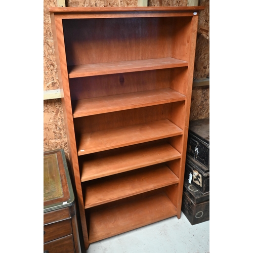 109 - A stained hardwood open bookcase with adjustable shelves, 100 cm wide x 32 cm deep x 184 cm high