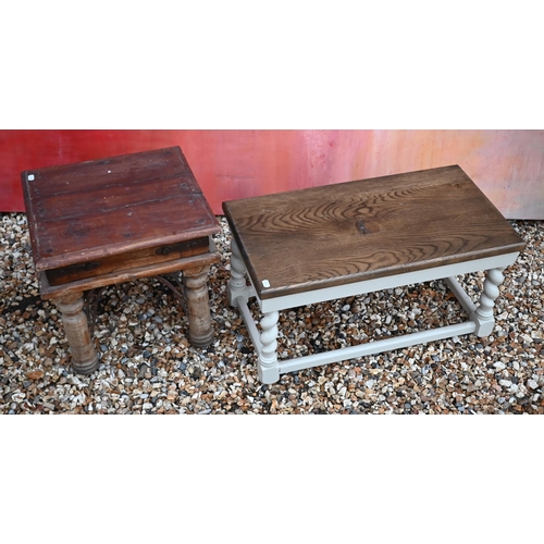 111 - A small oak coffee table on painted barleytwist base, 70 x 37 x 35 cm high to/w mahogany jardiniere ... 