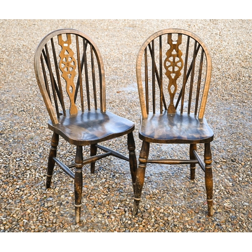 117 - Pair of ash and elm wheelback side chairs to/w antique provincial spindle back chair (3)