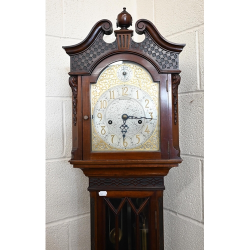 13 - 'James Hardy & Co, Edinburgh', a modern mahogany longcase clock with brass and silvered dial wit... 