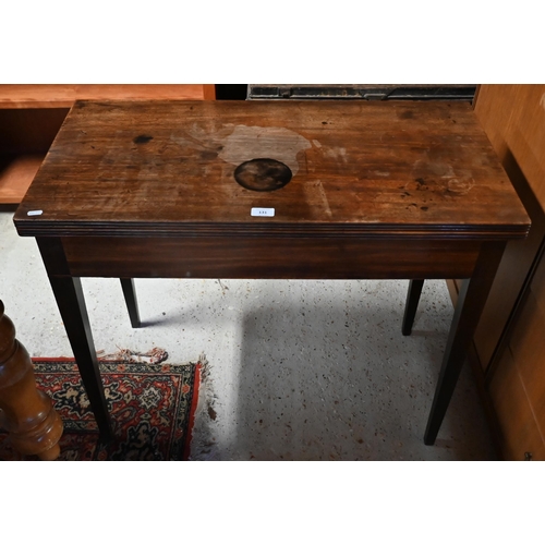 131 - # A 19th century mahogany folding tea table on tapering square supports, 86 cm wide x 42 cm deep x 7... 