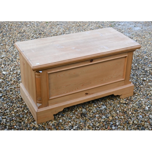 132 - A waxed pine blanket chest, 94 cm wide x 46 cm deep x 50 cm high