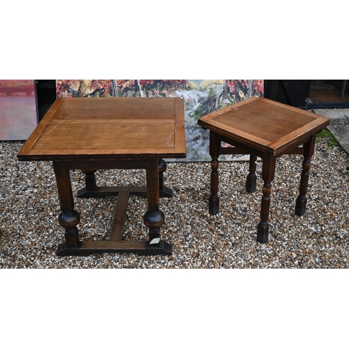 145 - An oak extending draw-leaf dining table, 150 cm wide x 90 cm deep x 76 cm high to/w similar smaller ... 