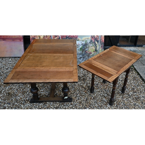 145 - An oak extending draw-leaf dining table, 150 cm wide x 90 cm deep x 76 cm high to/w similar smaller ... 