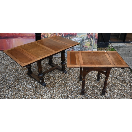 145 - An oak extending draw-leaf dining table, 150 cm wide x 90 cm deep x 76 cm high to/w similar smaller ... 