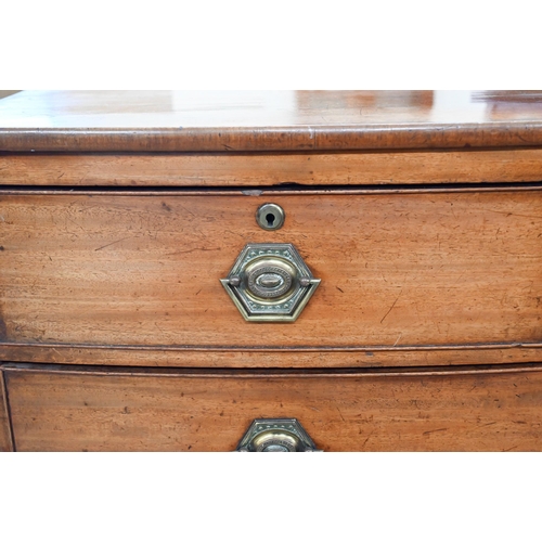 21 - A 19th century mahogany bowfront chest of two short over three long drawers on splayed bracket feet,... 