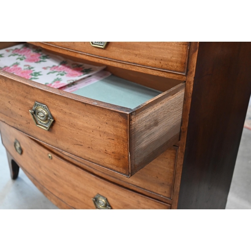 21 - A 19th century mahogany bowfront chest of two short over three long drawers on splayed bracket feet,... 