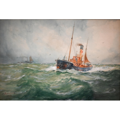 E Beauchamp - 'Home bound Fishing', watercolour, signed and dated 1929, 24 x 36 cm