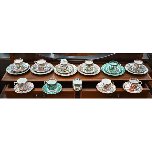 389 - Six individually-painted Chinese eggshell china and coffee trios, to/w five other cups and four sauc... 