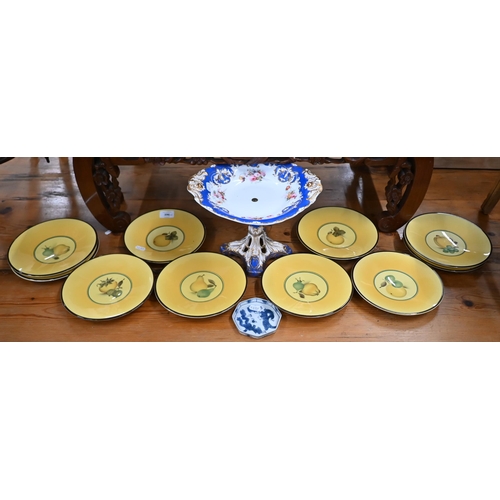 396 - A Victorian Copeland and Garrett china fruit comport, painted with floral sprays on a blue ground, t... 