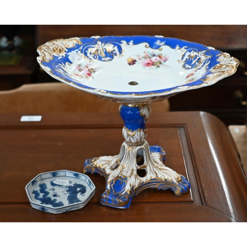 396 - A Victorian Copeland and Garrett china fruit comport, painted with floral sprays on a blue ground, t... 