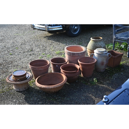 422 - A Greek Cretan terracotta garden pot, 55 cm high to/w French lidded confit pot and various other ter... 