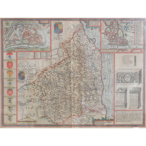 445 - A 17th century county map engraving by John Speed, 'The Countie Westmorland and Kendale the Cheif To... 