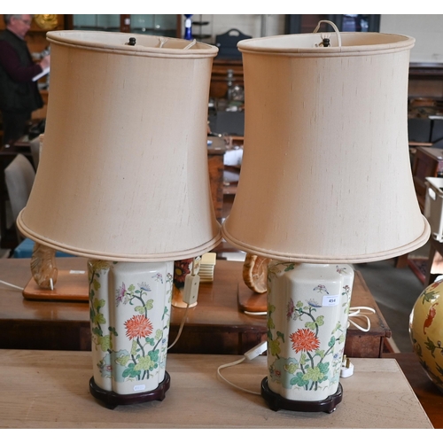 454 - Two Asian ceramic table-lamps, with floral decoration, 40 cm high (2)